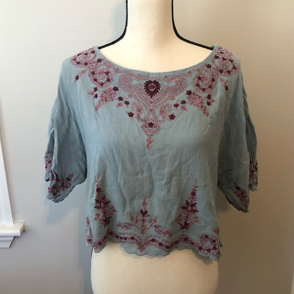 Free People | Embroidered Short Sleeve Shirt